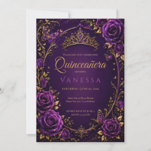 Invitación de Quinceañera de Oro y Púrpura