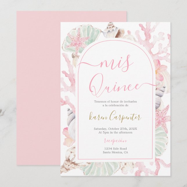 Invitación de Quinceañera de Playa (Anverso / Reverso)