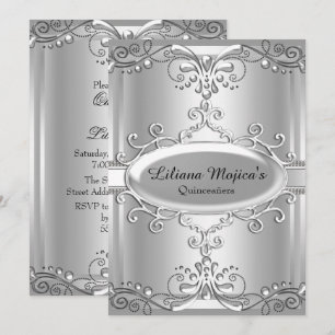 Invitación de Quinceañera de remolino de plata ele
