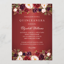 Invitación de Quinceañera de Rosa de Borgoña Roja