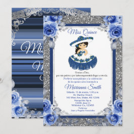 invitación de Quinceañera de rosas azul real