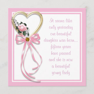 Invitación de Quinceañera de Rosas Corazón Rosa