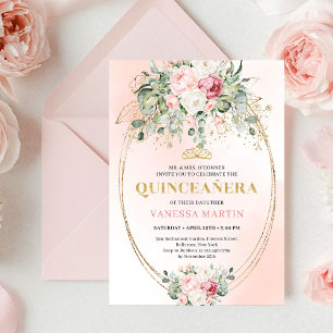 Invitación de Quinceañera de Rosas Rosadas de Lujo