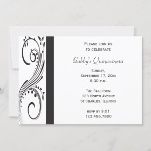 Invitación de Quinceañera de Swirl Blanco y Negro