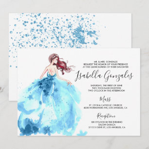Invitación de Quinceañera de Vestido Azul Real Bri