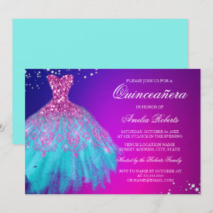 Invitación de Quinceañera de Vestido de Brillo Ros