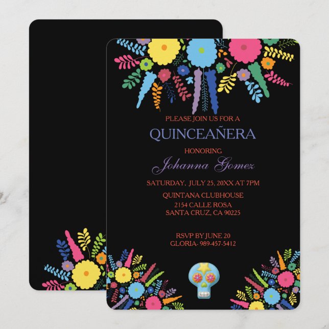 INVITACIÓN DE QUINCEAÑERA DIA DE LOS MUERTOS (Anverso / Reverso)