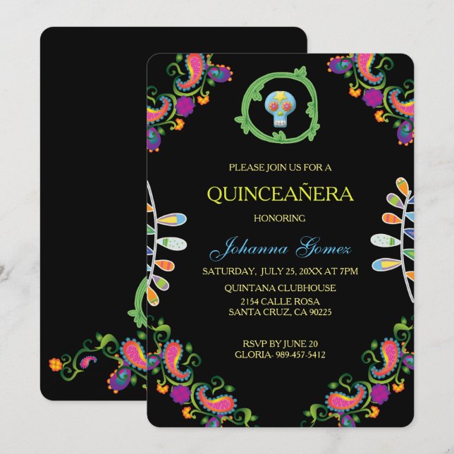 INVITACIÓN DE QUINCEAÑERA DIA DE LOS MUERTOS (Anverso / Reverso)