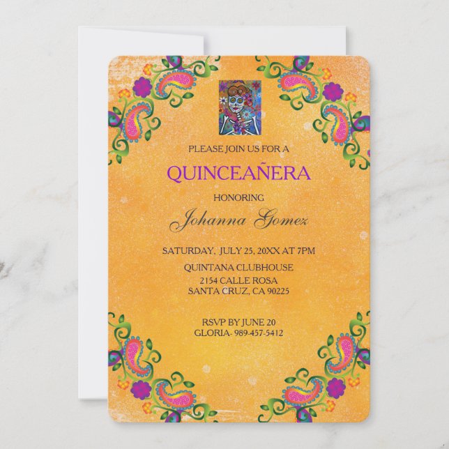 INVITACIÓN DE QUINCEAÑERA DIA DE LOS MUERTOS (Anverso)