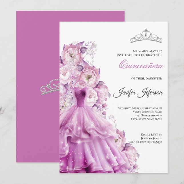 Invitación de Quinceañera Elegante (Anverso / Reverso)