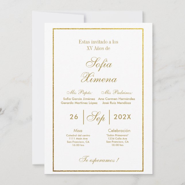 Invitación de quinceañera elegante (Anverso)