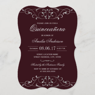 Invitación de Quinceañera elegante de color burgun