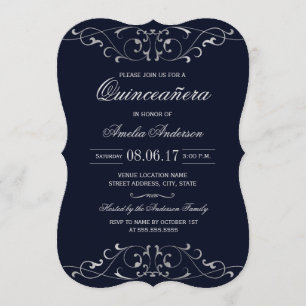 Invitación de Quinceañera elegante de plata naval