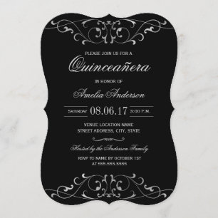 Invitación de Quinceañera Elegante de Plata Negra