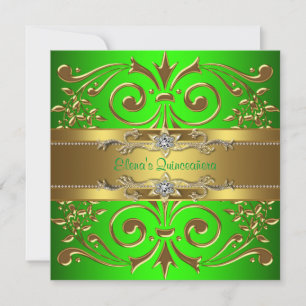 Invitación de Quinceañera elegante en verde lima y