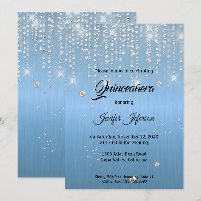 Invitación de Quinceañera elegante moderna (Anverso / Reverso)