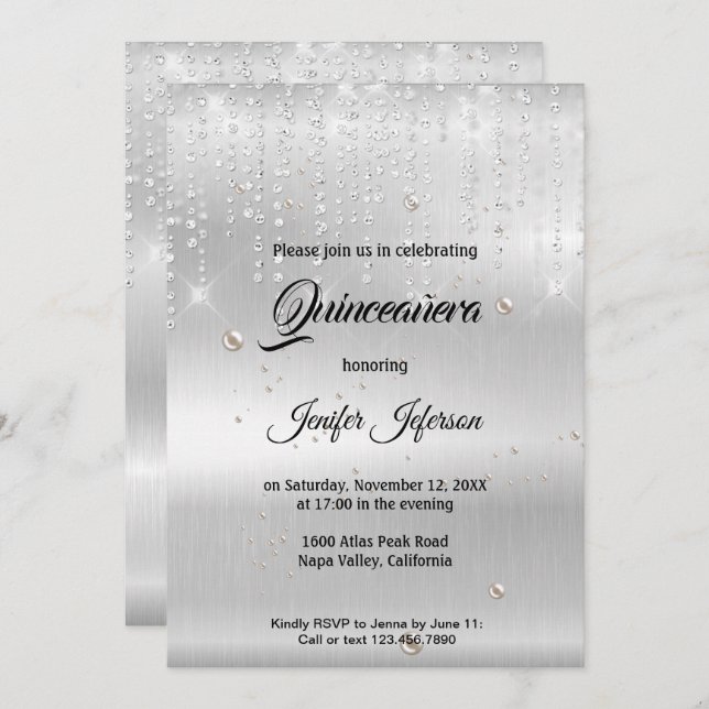 Invitación de Quinceañera elegante moderna (Anverso / Reverso)