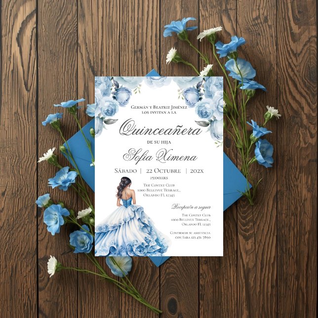 Invitación de Quinceañera en Azul Español (Subido por el creador)