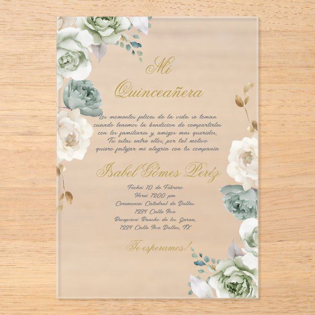 invitación de quinceañera en español (Anverso)