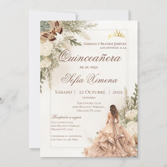 Invitación de Quinceañera en español Boho (Anverso)