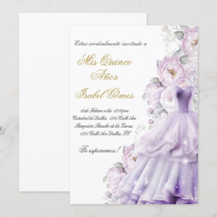 Invitación de Quinceanera en español con vestido