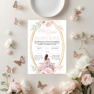 Invitación de Quinceañera en Floral Rosa Español