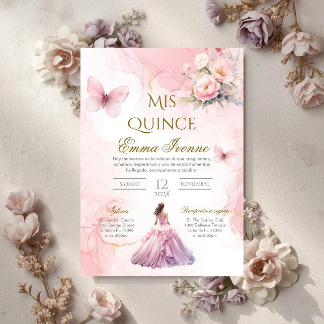 Invitación de Quinceañera en Floral Rosa Español (Subido por el creador)