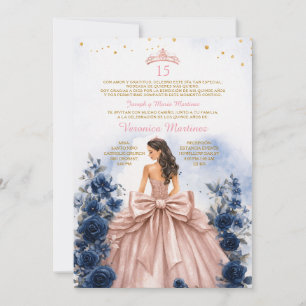 Invitación de Quinceañera en Rosa Dorado con Azul 