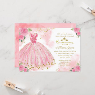 Invitación de Quinceañera Español Rosa Caliente Do