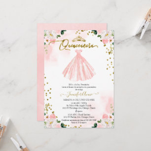 Invitación de Quinceañera Española Vestido Floral 