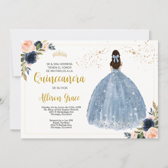 Invitación de Quinceañera, Fiesta de 15 Cumpleaños (Anverso)