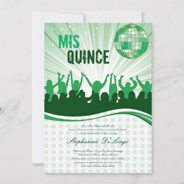 Invitación de Quinceanera, Fiesta de Baile Verde,  (Anverso)