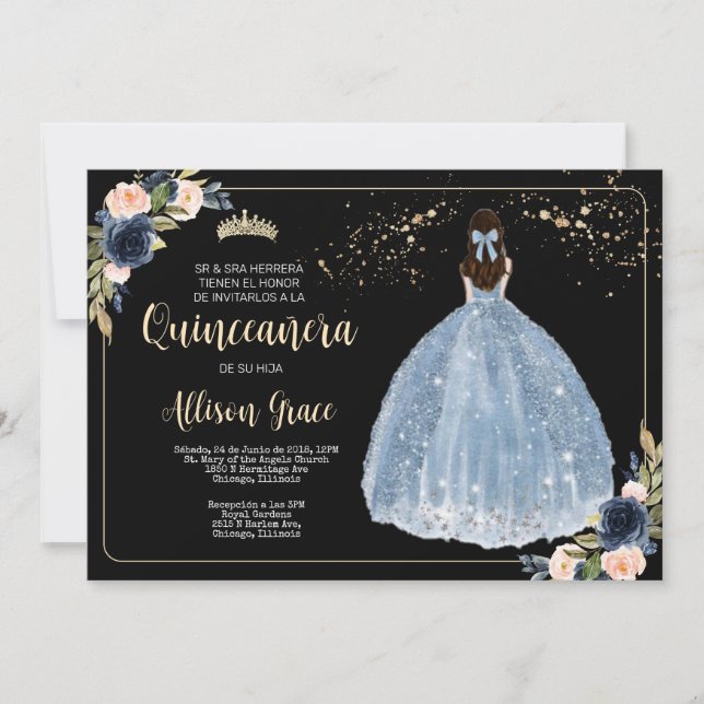 Invitación de Quinceañera, Fiesta de Cumpleaños 15 (Anverso)