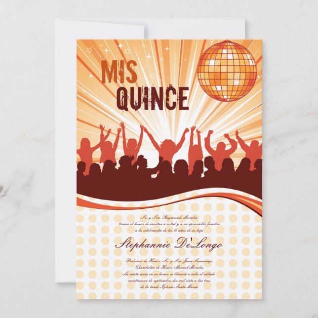 Invitación de Quinceanera, Fiesta de danza, Naranj (Anverso)