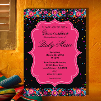 Invitación de Quinceañera Fiesta Floral Mexicana