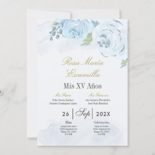 Invitación de Quinceanera floral azul