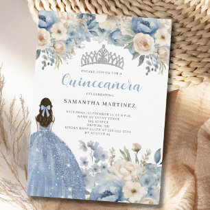 Invitación de Quinceañera floral azul
