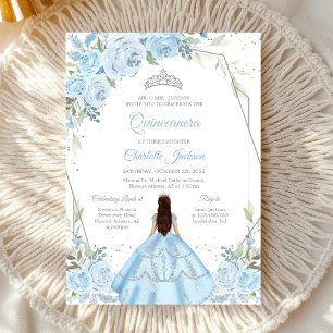 Invitación de Quinceañera Floral Azul Claro