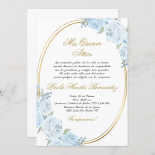 Invitación de Quinceanera floral azul en español