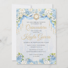 Invitación de Quinceañera Floral Azul Polvoriento