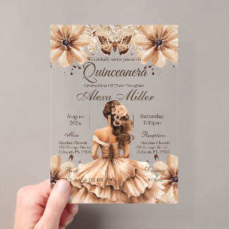 Invitación de Quinceañera Floral Boho Acrílica