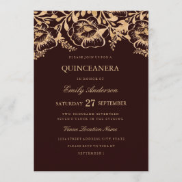 Invitación de Quinceañera Floral Borgoña Dorada Vi