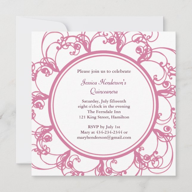 Invitación de Quinceanera floral brillante (rosa) (Anverso)