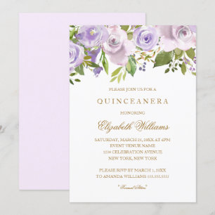 Invitación de Quinceañera Floral de Acuarela Morad