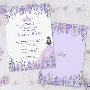 Invitación de Quinceañera Floral de Acuarela Púrpu