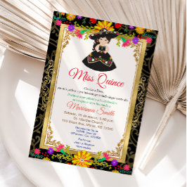 Invitación de Quinceañera floral de color dorado n