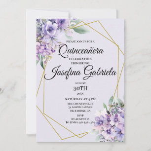 Invitación de Quinceañera floral de lavanda