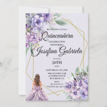 Invitación de Quinceañera floral de lavanda