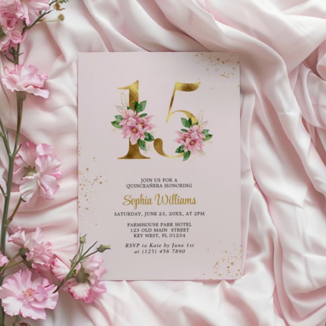 Invitación de Quinceañera floral de oro (Subido por el creador)