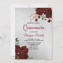 Invitación de Quinceanera floral de rosa rojo borg